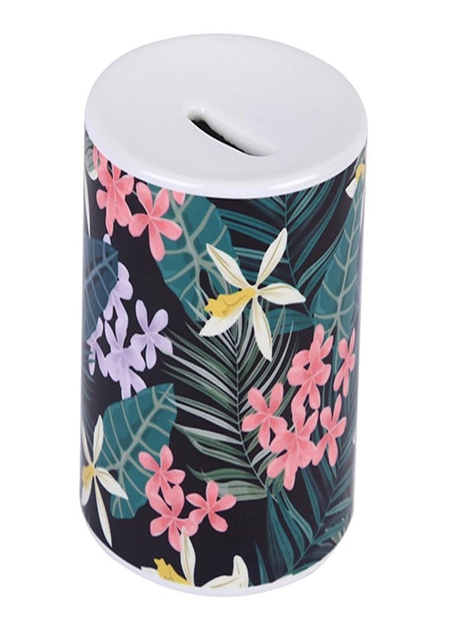 PentaDeco Black Floral Ceramic Money Box | 4-Inch Modern Piggy Bank | Stylish Ceramic Coin Saver & Room Decor Accent - Image 5